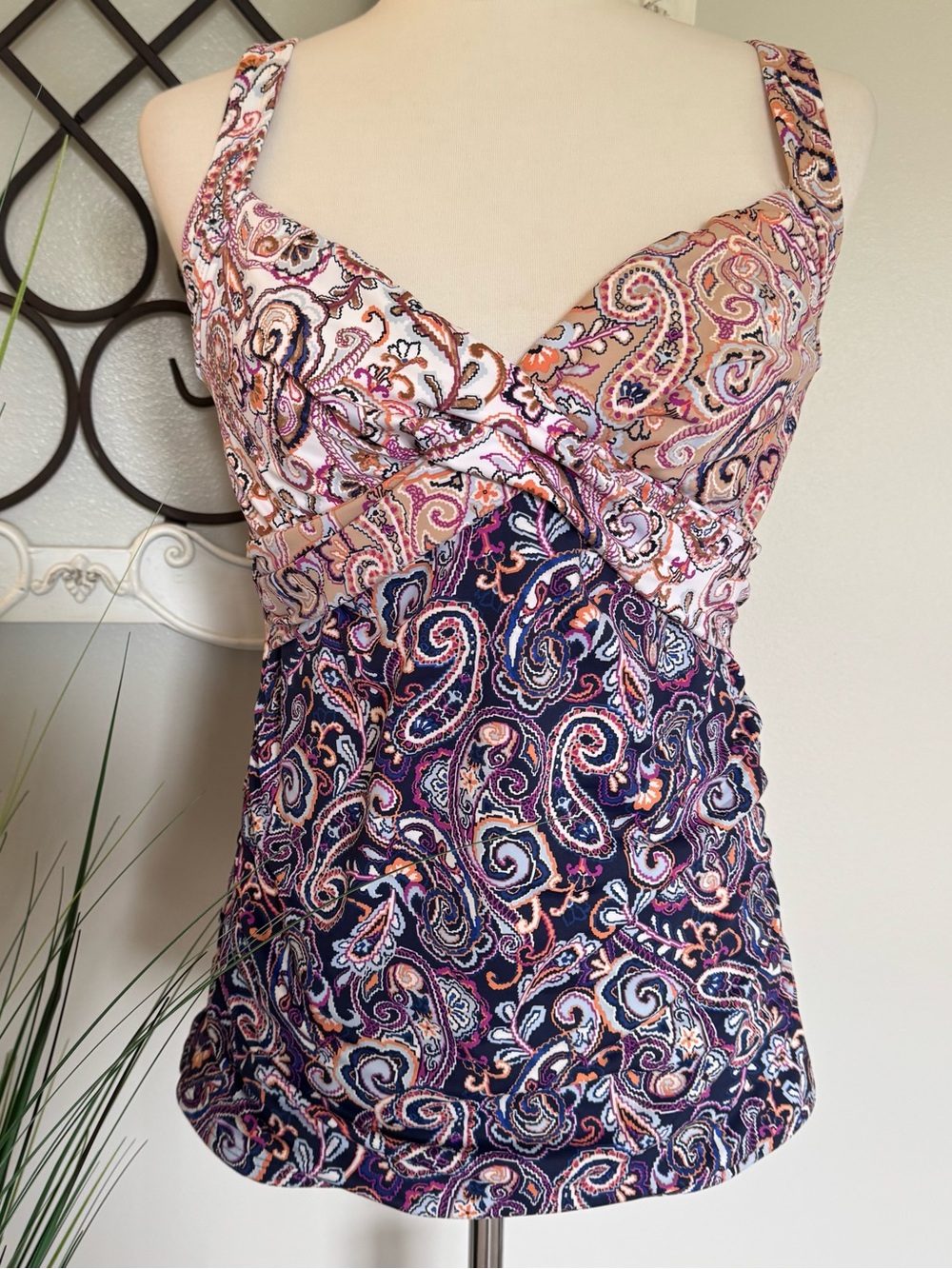 LANDS’ END Size 10L 10 Tall Underwire Tankini Swimsuit Top